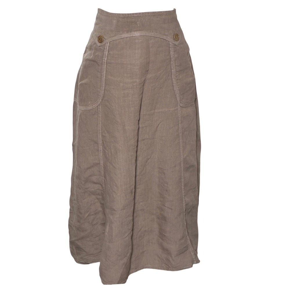 Pietro Grande Linen Maxi Skirt Womens 8 Taupe Brown Contrast Stitch Italy